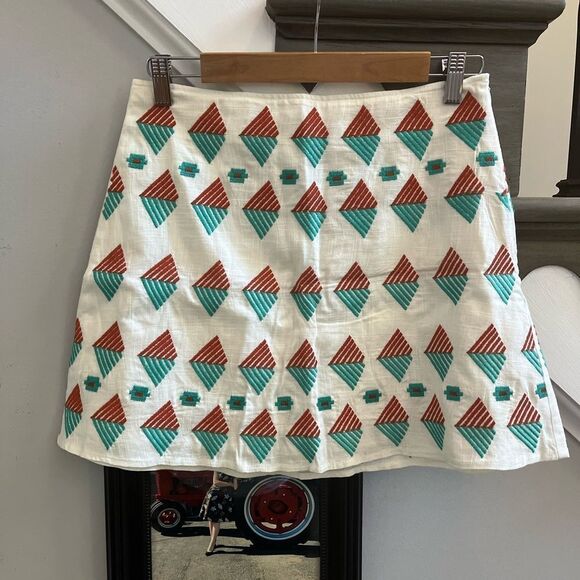 THML Linen Embroidered Tribal Print Mini Skirt sz S EUC - Picture 3 of 5